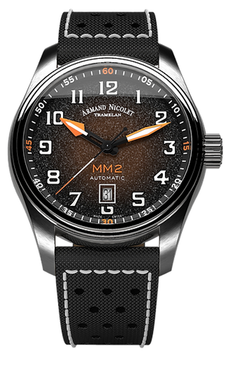 Great looking mens watch - Swiss Made - Armand Nicolet Mens Watch MM2 Automatic, Date, Steel with Black/Orange Dial A640P-NV (A640PKNP0640NC8)