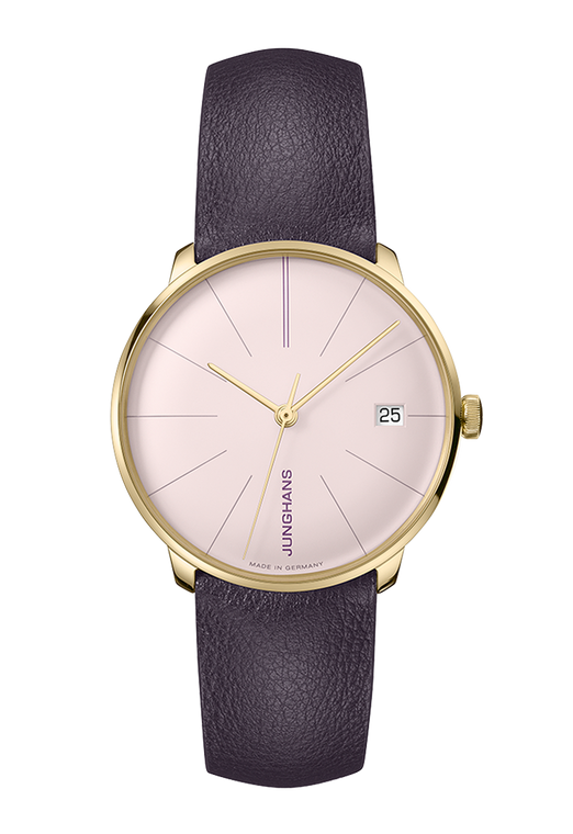 The Junghans 27/7232.00 Meister fein Kleine Automatic is a small, self-winding, automatic watch with a calendar. It has a 35 mm steel case with a sapphire crystal, filigree baton-shaped hands, and elongated markers. The watch also features the Junghans lettering integrated at six o'clock.