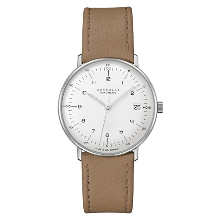 The Junghans Max Bill Kleine Automatic 27/4107.02 36mm Steel is a watch that features a steel case with a sapphire crystal and a calendar. It has an analog display and is water resistant. It has a caliber J800.1 automatic movement.